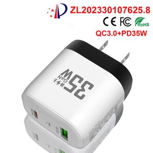 GaN Chargeur PD 35W QC3.0 USB Type C avec lumières LED Haute vitesse Charge rapide Adaptateur mural pour téléphone portable pour iPhone 14 15 Xiaomi Samsung