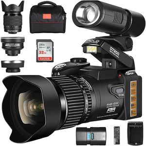 Ganica Digital Camera 3P DSLR con 24x Zoom Telepo Lens AutOfocus 1080p Vlogging Camera32GB Tarjeta 240407