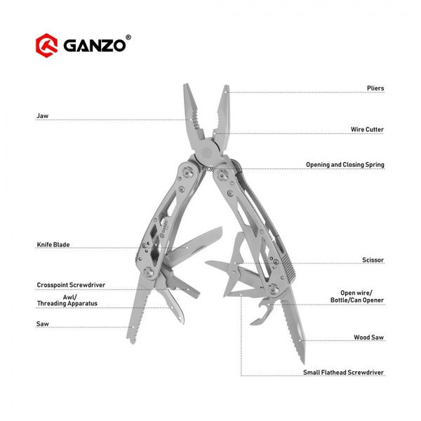 Ganzo G202 G202B, alicates múltiples, 24 herramientas en una sola mano, juego de destornilladores, cuchillo plegable portátil, multiherramienta