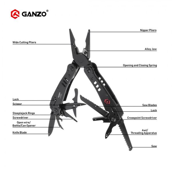 Ganzo G302 G302B G302H pince multi 26 outils dans une main ensemble d'outils Kit de tournevis couteau pliant Portable pince en acier inoxydable