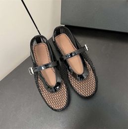 Gaoding Niche Ala Mesh Backle Strap Ballet Chaussures Foouns Flat Shoes Cremparied Mary Jane Single Shoes Fishing Net Shoes Ghwee