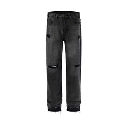 2023 Designer Jeans High Street Tide Brand Jeans Couteau Coupé Endommagé Vieux Lavé Noir Gris Baril Droit Large Fond De Pin Chat Barbe Jeans