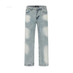 Gaojie Chaopai Wash Light Blue Ground White Straight Tube Loose Fit Jeansrgh0