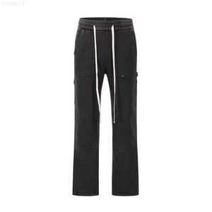 Gaojie Chaopai Pantalones de corte de madera deconstruidos con empalme viejo lavado Tubo recto Pantalones sueltos y relajados 49p4