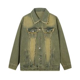 Gaojie Vibe Fengshui lavage jaune boue teint Denim manteau à la mode marque endommagé polaire décontracté Jacketsrf3