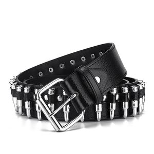 GAOKE-Cinturón de decoración de bala hueca para mujer, cinturón negro Punk ajustable, con tachuelas de cuero, regalo para hombre, estilo gótico Rock salvaje