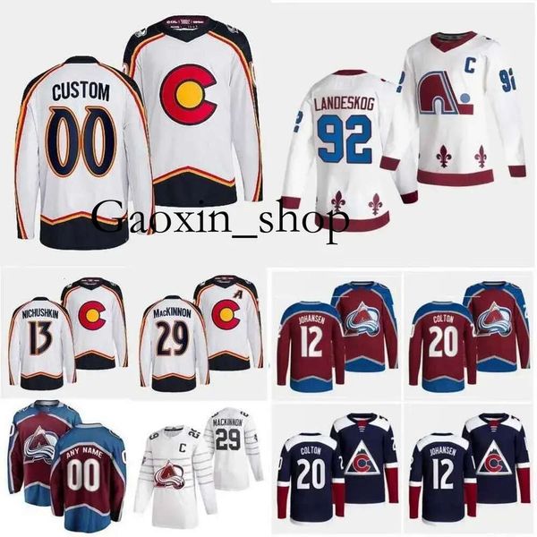 Gaoxin 29 Nathan Kinnon Maillot de hockey rétro inversé 8 Cale Makar Mikko Rantanen Gabriel Landeskog Miles Wood Joe Sakic Valeri Nichushkin Ryan