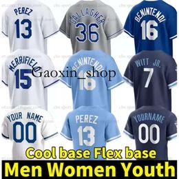 Gaoxin # 7 Bobby Witt Jr. Maillot de baseball 16 Bo Jackson Royals 13 Saador Perez Kansas City 51 Brady Singer 2 Michael A. Taylor 17 Hunter Dozier Zack