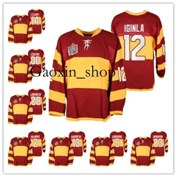 Gaoxin Numéro de nom personnalisé Heritage Classic 2011 Vintage 12 Jarome Iginla Jersey Al Innis Sean Monahan Elias Lindholm Johnny Gaudreau Hockey d'échauffement