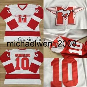 Gaoxin Weng #10 Sutton Youngblood -film Hamilton Mustangs Ice Hockey Jersey Mens 100% gestikte Youngblood Hockey Jerseys White Vintage