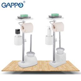 GAPPO Bath Hardware Sets porte-brosse de toilette sur pied blanc avec porte-papier et étagère de toilette accessoires de salle de bain T200425