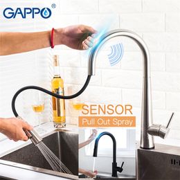 Gappo Smart Sensor Touch Control Keukenkranen Golden roestvrijstalen mixer Gold Touch -kraan voor keukenuittrek eruit gootsteen TAPS T200424