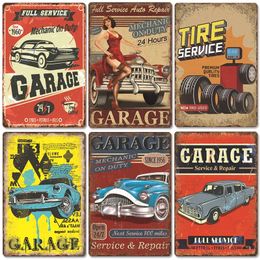 Garage Poster Métal Peinture Tin Sign Plaque Vintage Wash Shop Tire Service Retro Metal Signs Garages Car Repair Man Cave Wall Art Decor Taille 20x30cm