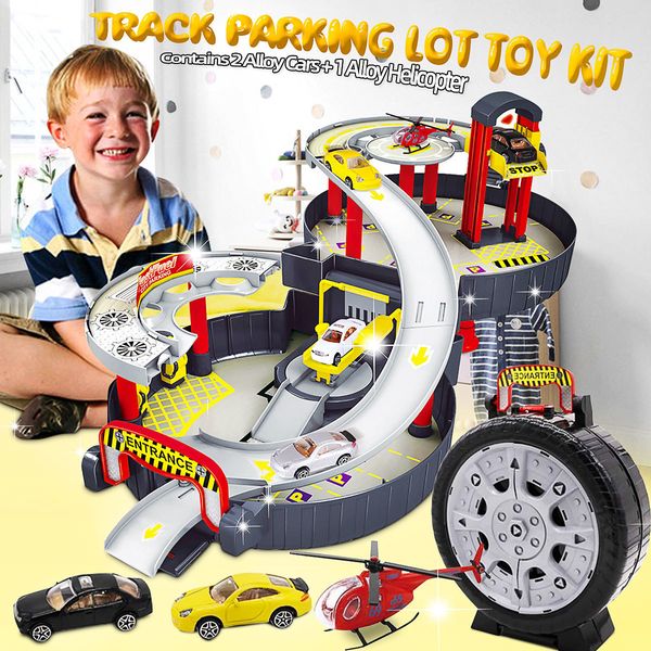 Garage Jouets Spirale Roller Rail Alliage Véhicules Enfants Ville Pneu Parking Garage Jouet Voiture Camion Véhicule Auto Modèle Enfants Jouer Ensemble LJ200930