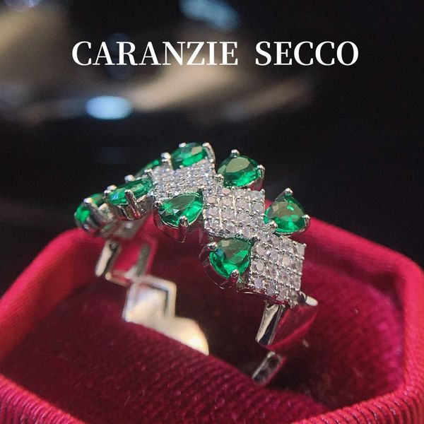 Garanzie Fishtail kiss Bague d'ouverture de gouttelettes d'eau vertes en diamant incrusté de micro luxe de haute qualité 231215