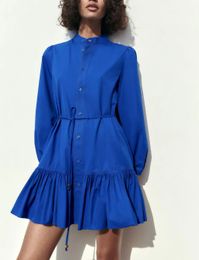 Garaouy Summer Womens Casual Versatity Shirt Robe Femelle Feme Breasted Belt Mini robes Blue Loose Sundress Vestidos 240408