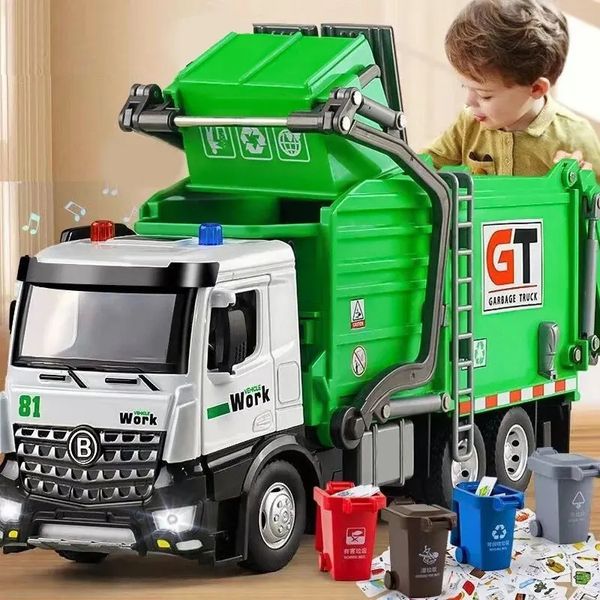 Jouets de camion à ordures pour garçons, jouet alimenté par Friction en métal moulé sous pression avec lumière et sons T 231228