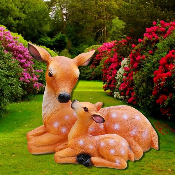 Statues de cerf d'animaux de jardin, Sculpture réaliste, mères aiment biche et faon, cerf, renne, ornements de pelouse extérieure, 240312