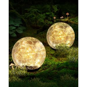 Garden balle extérieure étanche, 50 LED Globe en verre fissuré Globe solaire Ground Ground Forwn Path Yard Patio Lawn, Christmas Decoration Landscape What White (2 Pack