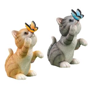 Garden Cat Statue Butterfly Light Solar PEINTE PEPT ENCRIE CRÉATIVE Ornement créatif pour la pelouse extérieure Pathway Fairy Garden Yard 240422