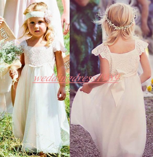 Jardin en mousseline de soie dentelle filles Pageant robe pas cher fille robes d'anniversaire enfants formelle fête porter des robes de filles de fleur blanc première robe de communion