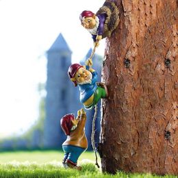 Jardin grimpant Gnomes arbre décor mignon Gnome Statue Art résine nain Sculpture pour cour décoration extérieure accessoires de jardin 240314