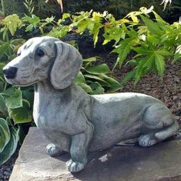 Tuindecoratie hondenhars decoratie teckel sculptuur thuis ornamenten standbeeld handwerk bloem pot accessoires tuin deco 240411