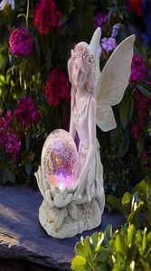 Décoration de jardin Statue de fée avec lumière LED solaire cour Art lampe de nuit Figure ornement résine artisanat ange Sculpture décor à la maison 2106425385