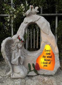 Décoration de jardin Lumières solaires Blessing Angel Girl Resin Crafts Statue Art Figurine Ornement extérieur décor de jardin Patio de jardin Q2547851