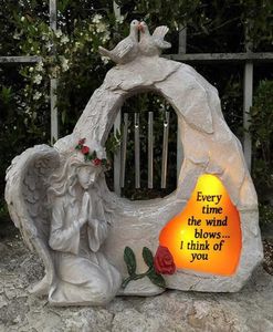 Décoration de jardin Lumières solaires Blessing Angel Girl Resin Crafts Statue Art Figurine Ornement extérieur Décor de jardin Patio de jardin Q5132165