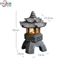 Décoration de jardin Zen ornements tour à énergie solaire statue chinoise lanternes lampe solaire pierre cour pagode lanterne 240322