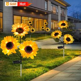 Decorazioni da giardino 1 3 5 Testa LED Simulazione solare Girasole Luci Cortile Prato Notte Lampada da paesaggio Fiore decorativo per la casa 230714