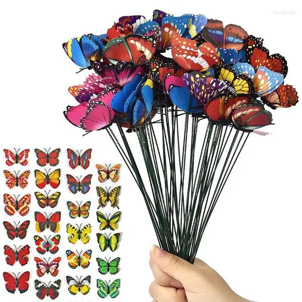 Décorations de jardin 10/15pcs 3D papillons jardin planteur simulation coloré libellule papillon piquets fête en plein air pots de fleurs décoration