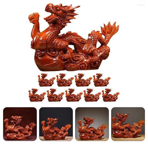 Décorations de jardin 10 pcs en bois animal décoration statue ornement chic statues petit dragon de table d'intérieur