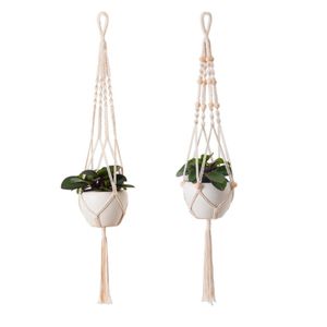 Tuin decoraties 100 cm handgemaakte katoenen touw bloempot houder plant hanger balkon tuinieren bloempot hangende mand