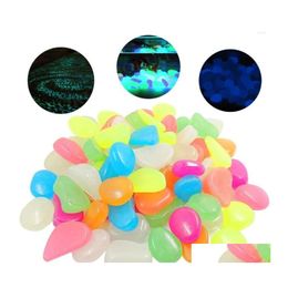 Tuindecoraties 100 stks decor Luminous stenen gloeien in donkere decoratieve kiezelstenen Outdoor Fish Tank Decoration Pebble Rocks Aquarium M DHO21