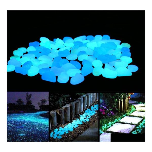 Decoraciones de jardín 100 Unids Glowingstone In Dark Pebble Gardens Path Acuario Paisaje Piedras decorativas Drop Delivery Home P Dhabw