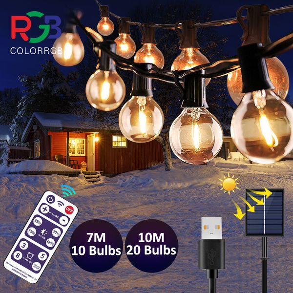 Décorations de jardin 10M 20 LEDS G40 Guirlande lumineuse solaire Patio extérieur Alimenté par USB Globe étanche suspendu avec incassable 221202