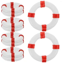 Décorations de jardin 10pcs Mini Méditerranée Style Swimming Ring Life Buoy Resin Figurine Craft Miniature Sea Decoration (rouge)