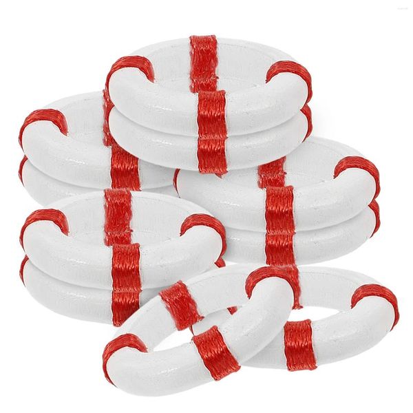 Décorations de jardin 10pcs Mini Méditerranée Style Swimming Ring Life Buoy Resin Figurine Craft Miniature Ocean Decor (rouge)