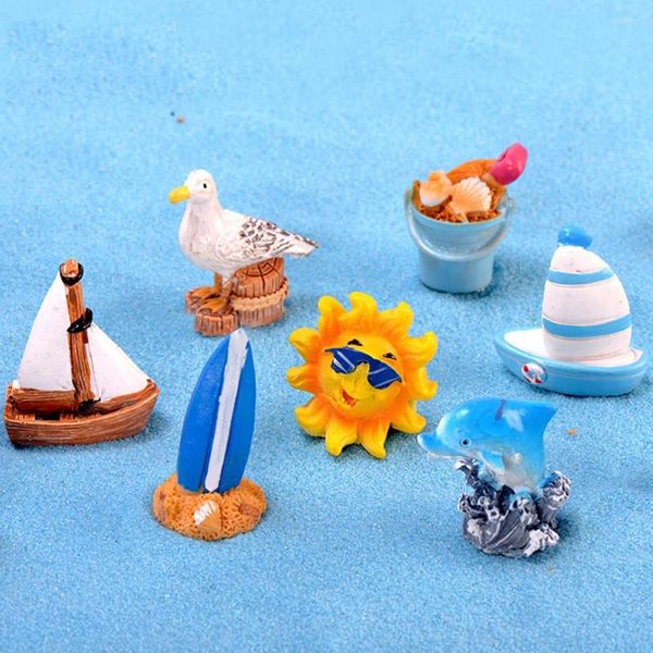 Decoraciones de jardín 11 PCS Decoración de velero Moss Paisaje Adornos Miniatura Micro Seaside Ocean Style