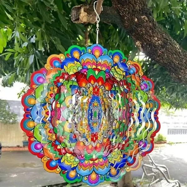 Décorations de jardin 12 pouces Métal Varil de paon fleur de paon 3D Mandala rotatif coloré rotatif rotatif