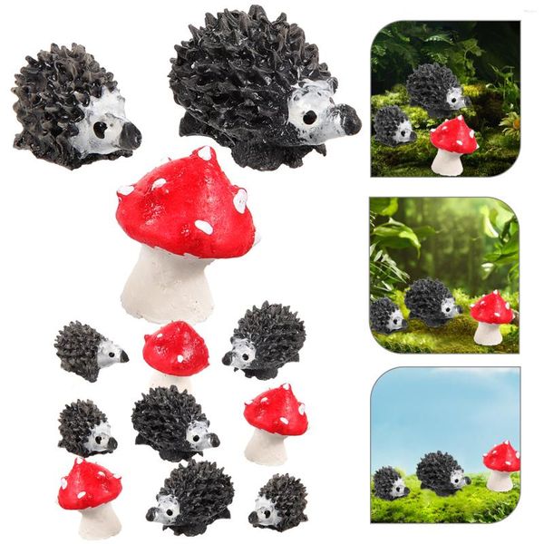 Décorations de jardin 12 pcs Hérisson Champignon Ornement Canard Figurines Ornement Animal PVC Micro Aménagement Paysager Décor Paysage Décoration