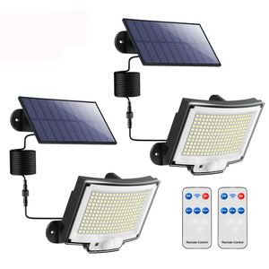 Décorations de jardin 126228328348 Lampes solaires extérieures à LED Super lumineuses 3 modes d'inondation IP65 lampe murale étanche avec télécommande pour cour 231216