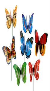 Décorations de jardin 12cm coloré deux couches plumes gros piquets de papillon pour le jardinage en plein air faux insectes RH27506028342