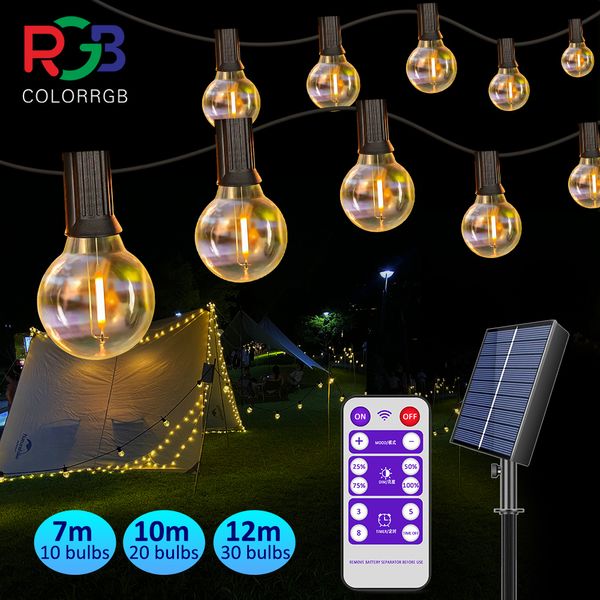 Décorations de jardin 12M 30 LEDS G40 Guirlande lumineuse solaire Patio extérieur Alimenté par USB Globe étanche suspendu avec incassable 230414