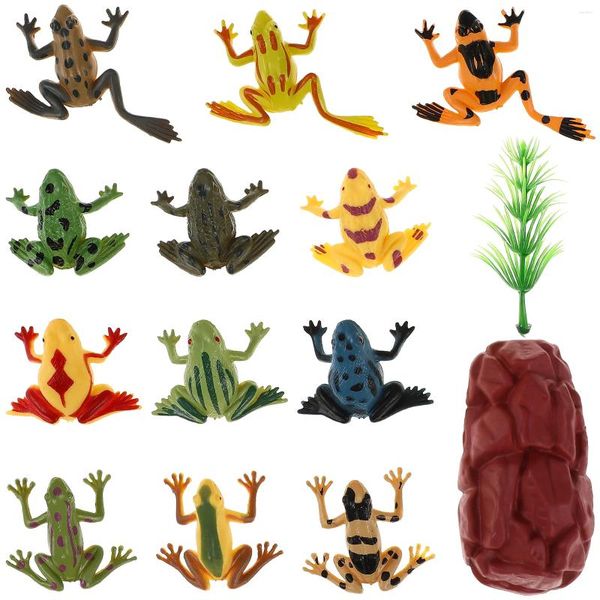 Décorations de jardin 12pcs / Set en plastique réaliste modèle de grenouille figurines d'action animaux réalistes jouets avec herbe fausse pierre maison de poupée paysage