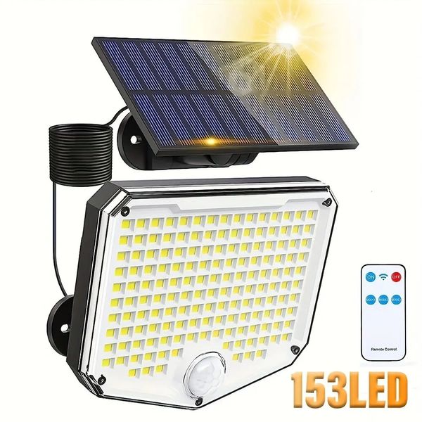 Décorations de jardin 153LED Applique murale solaire extérieure avec capteur de mouvement Télécommande 3 Mode Lumière de sécurité IP65 étanche pour porche patio garage 231023