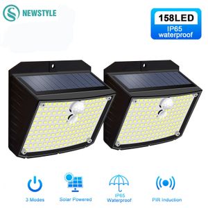 Tuindecoraties 158 LED-wandlampen op zonne-energie Buiten ecurity Licht Bewegingssensor Waterdicht 3 Modus Binnenplaatslamp Decor Garage 231216