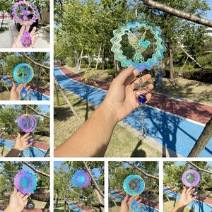 Tuindecoraties 15 cm roestvrij staal windspinner buitenkleuren kolibrie windspinner 3D windgong combinatie decor roterend hangende hanger ambachten LT676